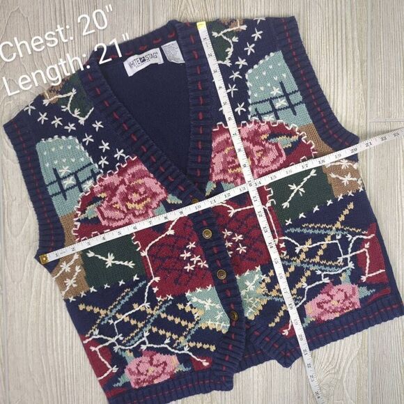 White Stag Womens Size Large Crocheted Embroidered Vest Floral Pattern Blue - Picture 8 of 8